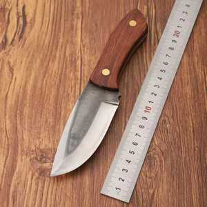 <span class=keywords><strong>Couteau</strong></span> à lame fixe au look forgé avec manche en bois de rose, <span class=keywords><strong>couteau</strong></span> droit vintage de chasse et de survie, acier 5Cr15MoV, outil de camping en plein air - Product Image 6