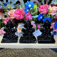 Cristal naturel artisanat sculptures noir obsidienne Ganesha pour cadeau décoration de la maison guérison