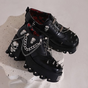 Large Size 46 Style Metal Decor Pumps Fashion Rivets Chunky Heels <b>Shoes</b> Women Lace up Chain Causal Booties - Product Image 5