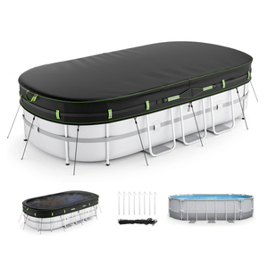<span class=keywords><strong>Copertura</strong></span> Ovale Impermeabile per <span class=keywords><strong>Piscina</strong></span> Fuori Terra 10x16 FT Personalizzata con Strisce Riflettenti, 2 Maniglie e Picchetti Luminosi - Offerta Speciale - Product Image 1