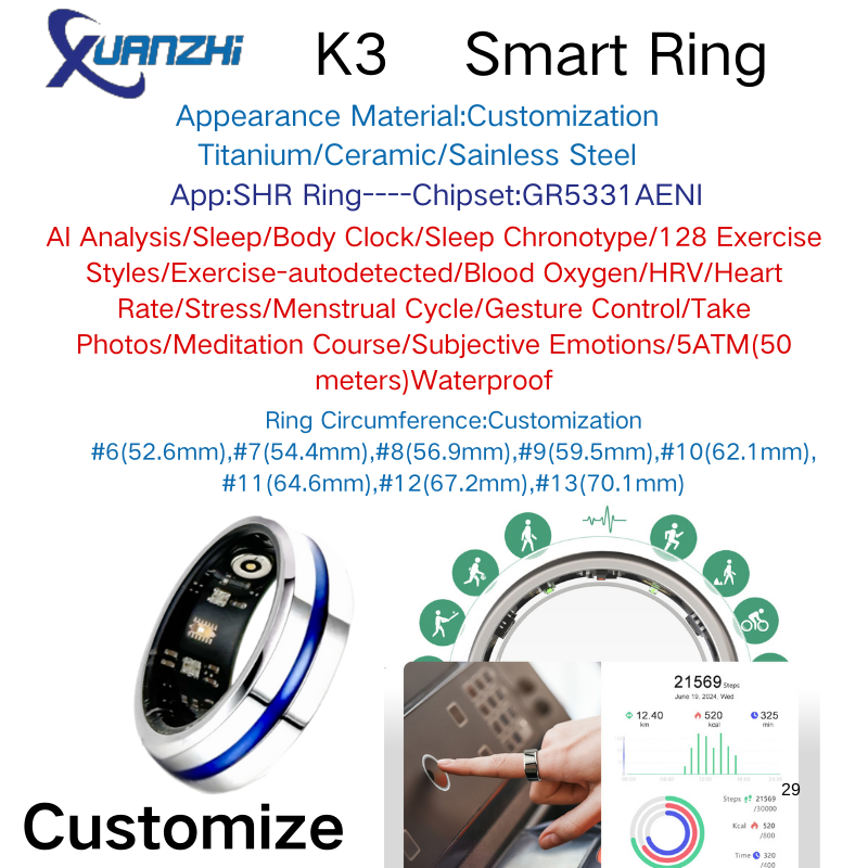 Customize Xuanzhi-K3-AI health-sleep-remote control-smart-ring