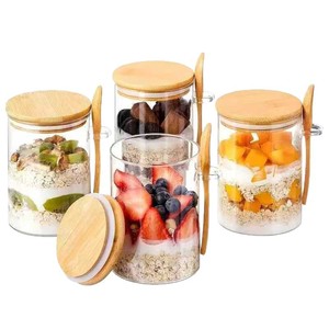 Bocaux de conservation en verre borosilicate avec cuillère et couvercle en bambou, empilables et hermétiques, pour épices, café, flocons d'avoine, herbes - Product Image 4