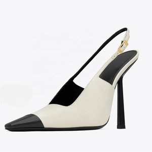 Escarpins à bout pointu patchwork pour femmes avec boucles, talons aiguilles fins, sandales sexy à découpe latérale et bride arrière - Product Image 5