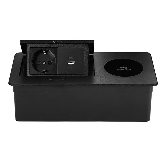 EU Industrial Aluminum Desk Power Socket with USB Charging (16A) Hidden Connection Box for Office/Desk Pop-Up Use