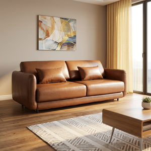 Custom Factory Price Modern Genuine Leather L-Shape Tight Back <b>Sofa</b> <b>Bed</b> 2 Seater Convertible Square Arm for Small Home Apartment - Product Image 1