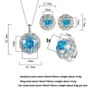 Factory Wholesale High Quality Eco-friendly Copper Rose Cut 16-10MM Sea Blue Cubic Zirconia Necklace <b>Set</b> for Women - Product Image 2