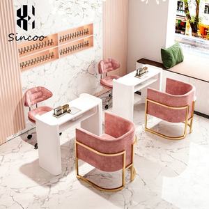 Mesa de Manicura de Alta Calidad para Salón, con Estructura Metálica de Lujo, Silla Individual, Doble o Triple, para Manicuristas - Product Image 1