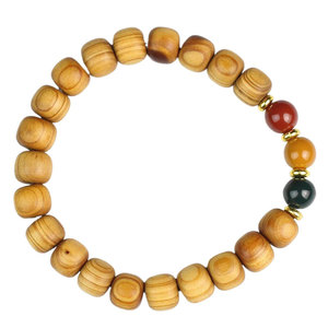 Bracelet en perles de cyprès 8x9mm, agate tricolore, poli à la main, bijoux cadeau unisexe - Product Image 5