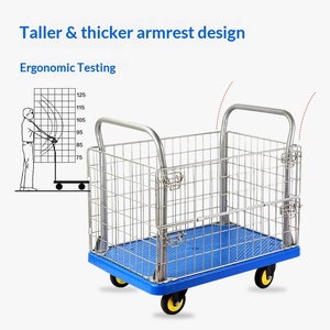 Carrito de Almacenamiento de Malla de Acero Azul, Carretilla Manual Apilable de Cuatro Ruedas para Logística de Almacén - Product Image 3