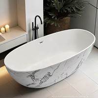 Baignoire autoportante en pierre artificielle blanche de luxe, sur mesure, nouveau design, en acrylique