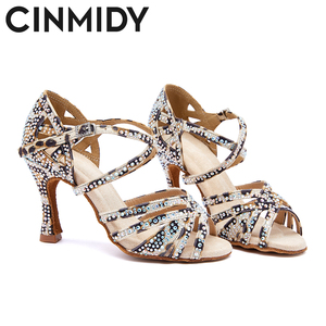 महिलाओं के सुरुचिपूर्ण हीरे के स्टड बॉलरूम लैटिन नृत्य जूते गैर-पर्ची उच्च-एड़ी के सैंडल नरम नीचे के उत्कृष्ट तेंदुए डिजाइन - Product Image 4