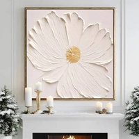 Décoration de salon, œuvre d'art classique en 3D, grande fleur blanche, peinture à la main, art mural moderne, peinture à l'huile de fleurs blanches