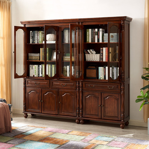 Librería de Madera Estilo Rústico Más <span class=keywords><strong>Popular</strong></span> con Puertas de Vidrio, Muebles de Oficina para el Hogar de Madera Maciza, Librería de 3 Puertas, Librería de 2 Puertas - Product Image 4