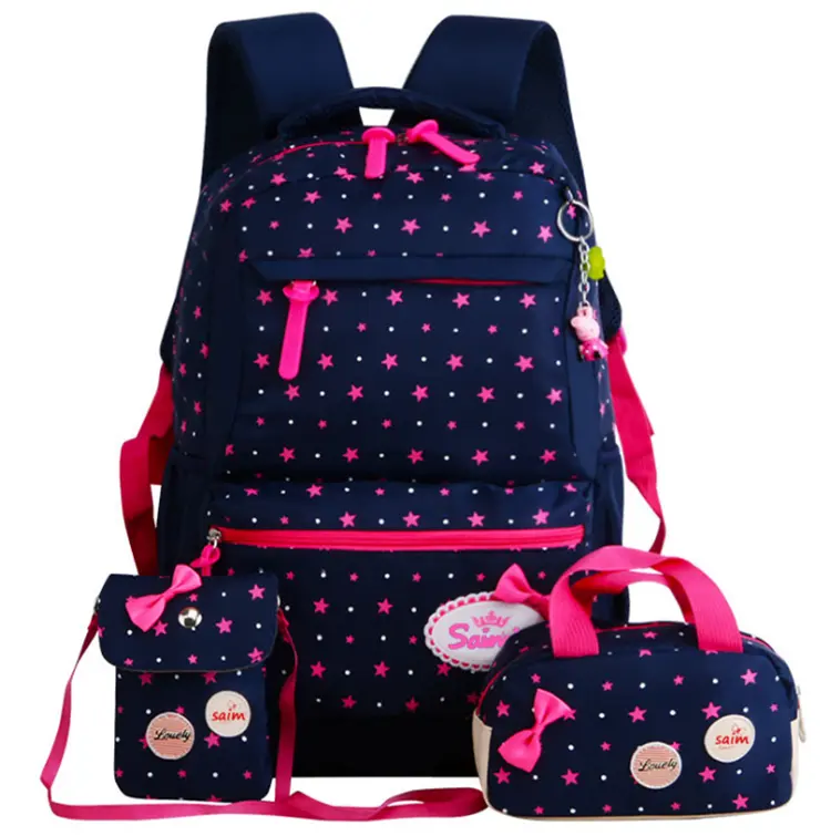 Ransel Anak Perempuan Lucu untuk Sekolah 3 Buah Tas Punggung Siswa Sekolah Dasar Motif Bintang Cantik Korea Set Tas Sekolah Antiair Manis