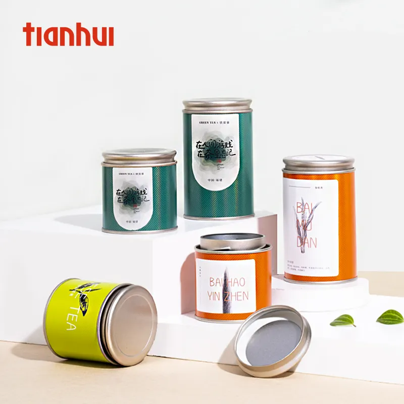 Tianhui Customized Cardboard Tin Canister with Double Lid Tea Can eco Friendly Packaging for Coffee Powder