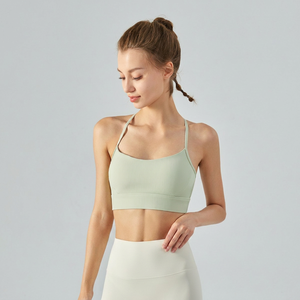 En gros, Brassières de sport pour femmes, côtelées, à bretelles en T, dos halter, coupe courte, extensibles, rembourrées, à maintien léger, pour yoga, fitness et Pilates - Product Image 5