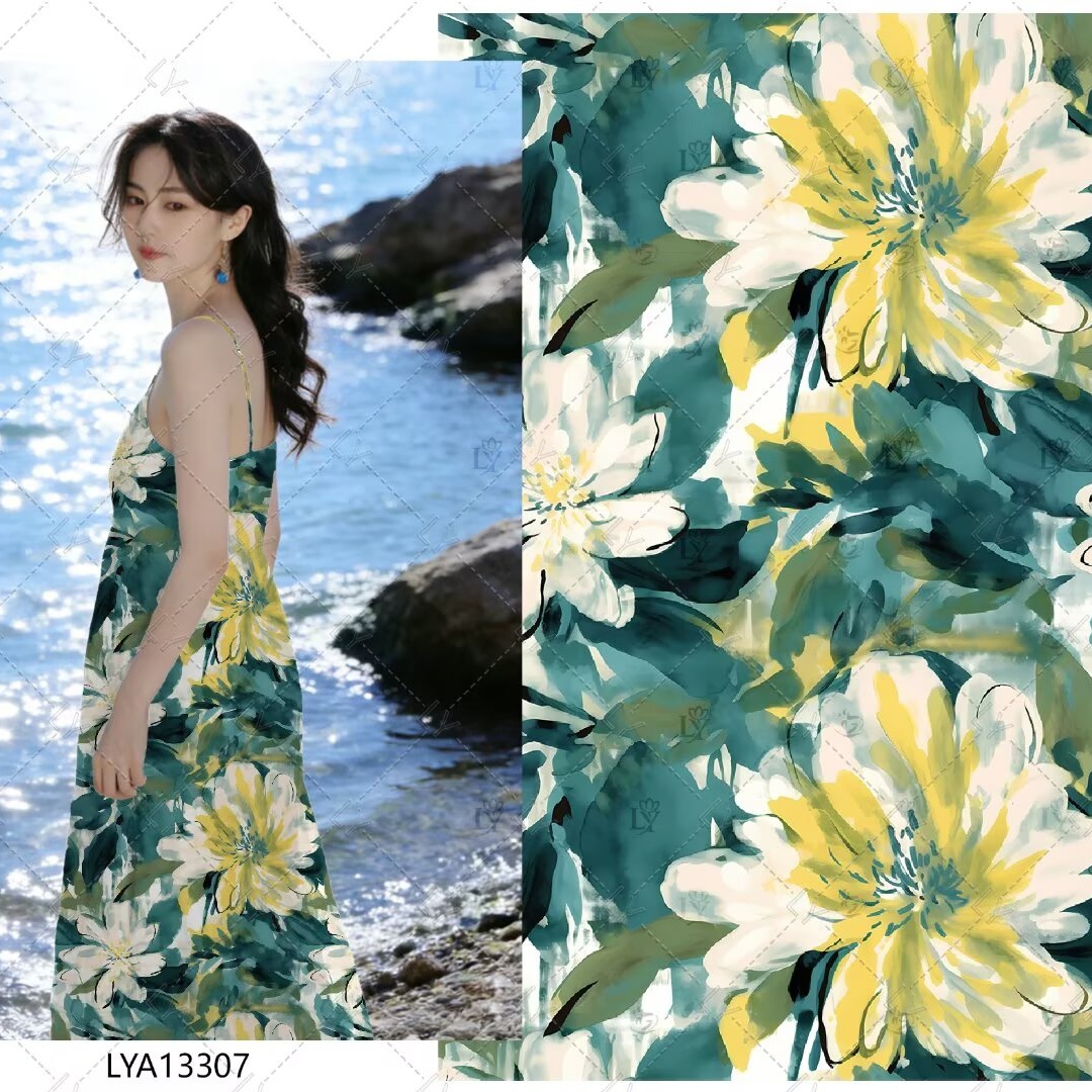 Cheap Price 100% Viscose Digital Printed Woven Fabric with Stone Plain Style for Girls Dresses Skirts & Sleepwear