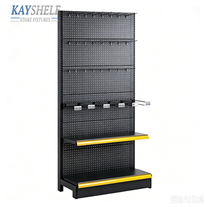 <span class=keywords><strong>Scaffali</strong></span> in Metallo Perforato Monofacciali, Espositore Autoportante Resistente per Supermercati e Negozi di Alimentari - Product Image 6