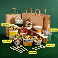 Tazón de Sopa Redondo Desechable Personalizado, Vasos de Papel, Contenedor de Alimentos Biodegradable para Llevar, Tazón de Ensalada de Papel Kraft con Tapas