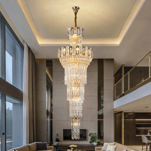 Nuovo Stile Lampadario <span class=keywords><strong>a</strong></span> <span class=keywords><strong>Sospensione</strong></span> per Lobby di Hotel, Villa, Duplex, Lussuoso Lampadario <span class=keywords><strong>a</strong></span> Spirale Lungo per Scale e <span class=keywords><strong>Soggiorno</strong></span> in Cristallo Dorato - Product Image 1