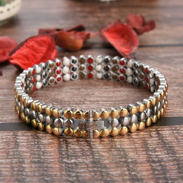 Fashion Stainless Steel 21.5cm Bio Magnetic Therapy Bracelet Health Therapy Magnetic Negative Ion Energy Bracelet for Men