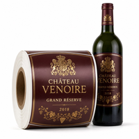Étiquettes personnalisées pour bouteilles de vin rouge, estampage à chaud doré, rouleau auto-adhésif, étiquettes imperméables en acrylique avec code-barres, face avant et arrière, pour vin mousseux