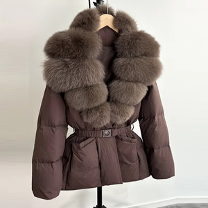 OFTBUY 2025 Parka Invernale da <span class=keywords><strong>Donna</strong></span>, Cappotto in Piuma d'Oca Bianca 90% con Vera Pelliccia di Volpe Naturale, Giacca Imbottita Calda e Spessa con Cintura, Impermeabile - Product Image 3