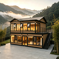 Casa Contenedor Prefabricada de 2 Pisos con Balcón, Casa Modular Expandible y Desmontable para Villa, Resort, Hotel