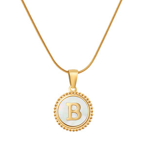Zogxin Letter Pendant Necklace Gold Plated Shell Inlay A Initial Women's Jewelry Everyday Wear Round Stainless Steel Chain - Product Image 2