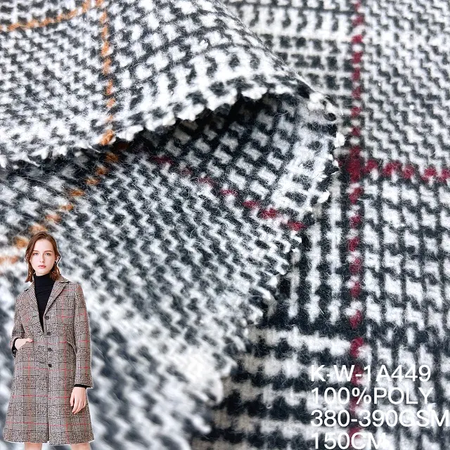 Hot Sale Tweed Wolle Stoff gewebter Anzug Frauen gebürstet Polyester Fleece Stoff gewebt ausgefallene Kleidung Material Stoff für Mantel