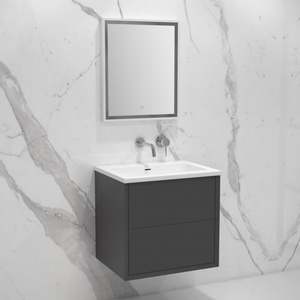 Vermonhouzz MDF laque gris clair Shaker porte <span class=keywords><strong>salle</strong></span> <span class=keywords><strong>de</strong></span> <span class=keywords><strong>bain</strong></span> vanité avec cadre en acier inoxydable autoportant - Product Image 5