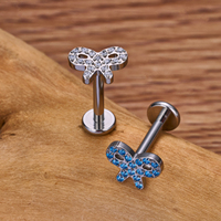 Venta al por mayor G23 ASTM F136 titanio Bowknot forma Multicolor CZ incrustaciones nariz Stud cartílago hélice pendiente mujeres cuerpo Piercing joyería