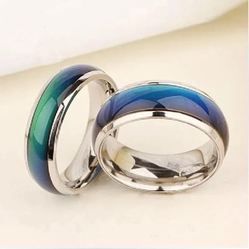 Fashion Mood Ring Temperature Changing Color Emotion Feeling Rings Size 16-20 Stainless Steel Rings For Women/Men