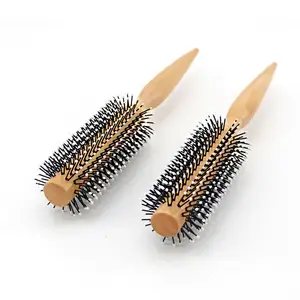 Escova de cabelo redonda de madeira para atacado, mini escova de cabelo personalizada de madeira com logotipo