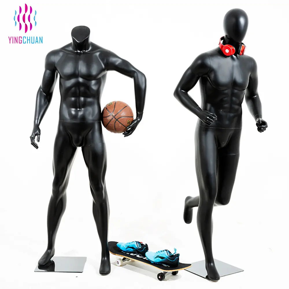 Factory Price Male Muscle Sports Mannequin Matte Black Fiberglass Full Body Mannequin