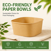 Bol en papier kraft carré jetable personnalisé, étanche, avec couvercle en PET/PP, pelliculage mat, écologique, recyclable, pour la restauration rapide à emporter