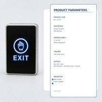 Bouton de sortie tactile en acrylique 86x50mm, interrupteur de déverrouillage de porte à montage en surface, 12-24VDC NO NC COM, double LED, logo OEM, contrôle d'accès