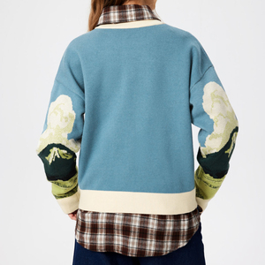 เสื้อสเวตเตอร์ถักลายแจ็คการ์ดแบบกำหนดเองสำหรับผู้หญิง เสื้อไหมพรมถักแบบสวมหัวสำหรับผู้หญิง เสื้อผ้าออกแบบเอง เสื้อสเวตเตอร์ถักแบบกำหนดเอง - Product Image 4