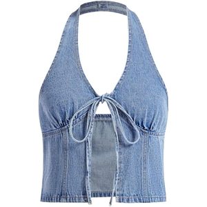 FOXA – haut en jean pour femmes, sans manches, avec nœud papillon sur le devant, style Y2K, vêtements de sortie - Product Image 1