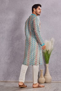 <b>Men's</b> Blue Printed Cotton <b>Kurta</b> Regular Fit Ankle-Length Traditional Casual Wear India Pakistan Style <b>Kurta</b> for <b>Mens</b> - Product Image 2