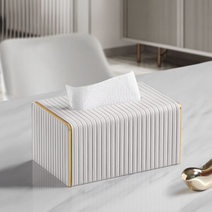 Tissue Box Minimalist Nordic Style White With Gold Trim Free Standing Waterproof Multipurpose Storage For Living Room Or Hotel - Product Image 1