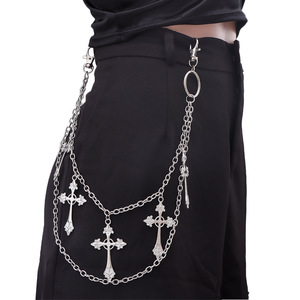 <b>Cross</b> Pendant Double Layer Metal Ring Pants <b>Chain</b> Unisex Waist <b>Chain</b> Tibetan Silver White K Daily Wear - Product Image 1