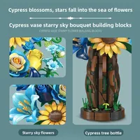 Jie Star MOC Bouquet de fleurs en blocs de construction, simulation de tournesol, tulipe, cyprès, vase, décoration d'intérieur, cadeau pour adultes