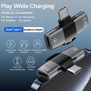 Adaptateur Répartiteur Audio OTG Double <span class=keywords><strong>USB</strong></span> Type <span class=keywords><strong>C</strong></span> PD 15W pour Casque et <span class=keywords><strong>Jack</strong></span> Type <span class=keywords><strong>C</strong></span>, Compatible iPhone 17 Pro Max Samsung Xiaomi - Product Image 3