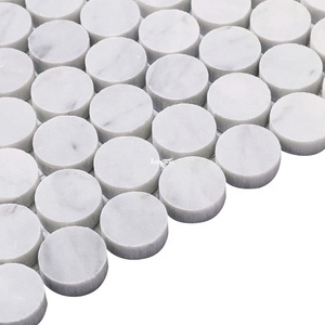 Baldosas de mosaico redondas blancas Diseño Balcón Sala de estar al aire libre Penny Mosaic Mármol Mosaico redondo - Product Image 2