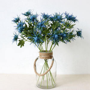 Flores artificiales de 3 cabezales, O-X0092, Eryngium <span class=keywords><strong>campestre</strong></span>, Echiacea, Pururea, cardo azul único, venta al por mayor - Product Image 6