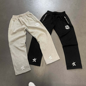 Pantalon de survêtement Hip Hop 100 % coton pour homme, taille à cordon, coupe lourde, décoration vintage, logo imprimé numérique, noir/gris - Product Image 1