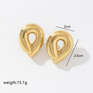 ต่างหูทรงหยดน้ำสแตนเลสทรงกลมแบบกลวงรูปทรงเรขาคณิตสินค้ามาใหม่2025 - Product Image 2