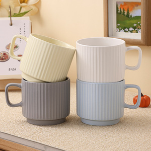 <b>Ceramic</b> Mug Nordic Style Striped Matte Finish Coffee Milk <b>Cup</b> Stackable Design Gift Idea - Product Image 3