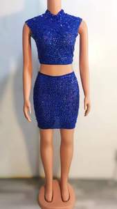 Haut court sans manches à paillettes avec strass et mini jupe sexy 2 pièces ensemble robe de soirée produits les plus populaires pour 2024 - Product Image 2